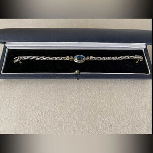 Argentinian Designer bracelet Sterling Silver, 18 Gold rims, 4 carat Blue Topaz